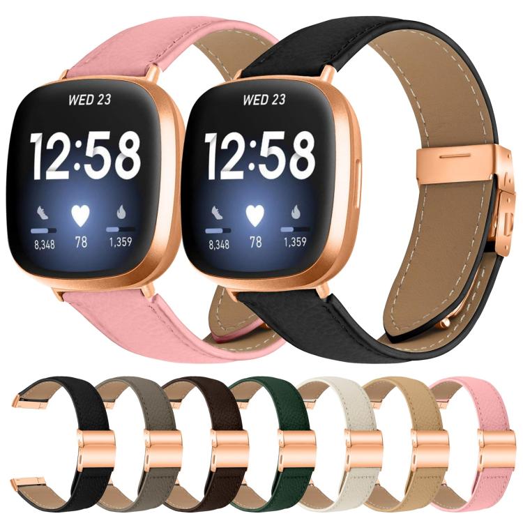 For Fitbit Versa 3 / 4 Lychee Texture Rose Gold Turtle Back Buckle Leather Watch Band(Gray) - free shipping - PMC TechLife - Order now!