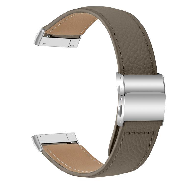 For Fitbit Versa 3 / 4 Lychee Texture Silver Turtle Back Buckle Leather Watch Band(Gray) - free shipping - PMC TechLife - Order now!
