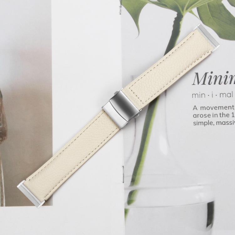 For Fitbit Versa 3 / 4 Lychee Texture Silver Turtle Back Buckle Leather Watch Band(Creamy White) - free shipping - PMC TechLife - Order now!