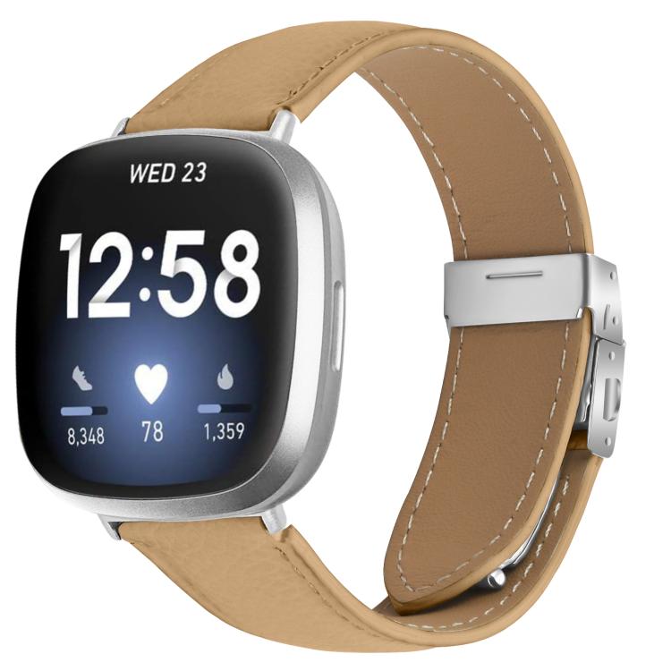 For Fitbit Versa 3 / 4 Lychee Texture Silver Turtle Back Buckle Leather Watch Band(Camel) - free shipping - PMC TechLife - Order now!