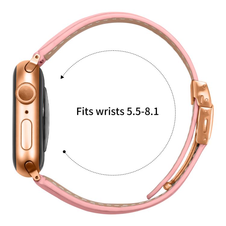 For Apple Watch 46mm / 49mm / 45mm / 44mm Lychee Texture Rose Gold Turtle Back Buckle Leather Watch Band(Pink) - free shipping - PMC TechLife - Order now!
