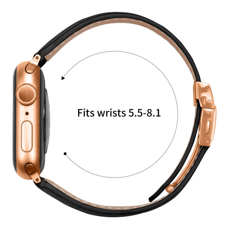 For Apple Watch 46mm / 49mm / 45mm / 44mm Lychee Texture Rose Gold Turtle Back Buckle Leather Watch Band(Black) - free shipping - PMC TechLife - Order now!