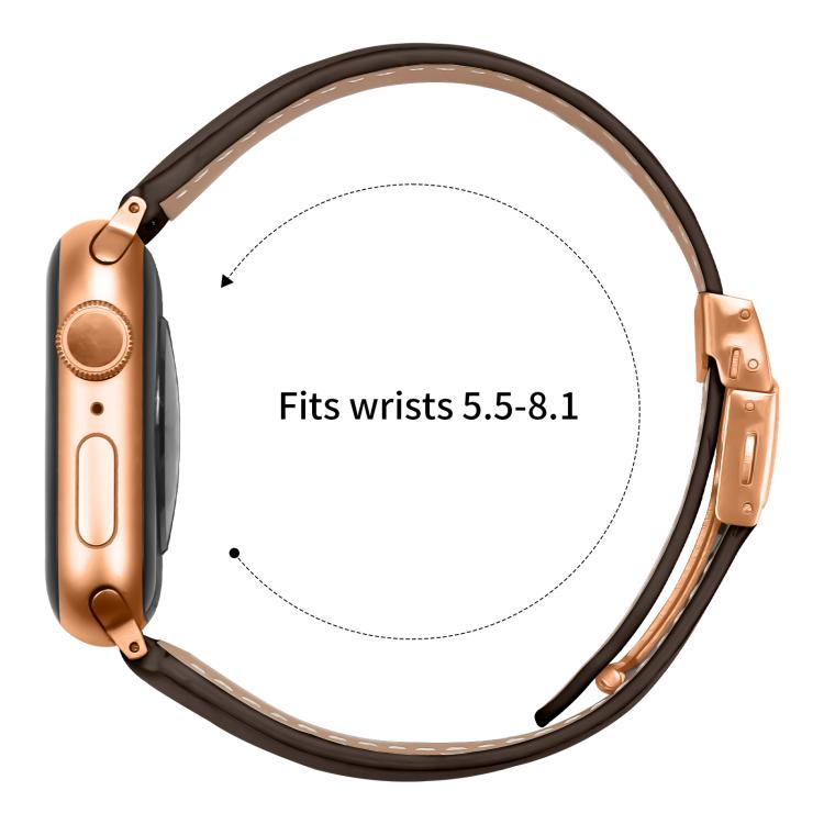 For Apple Watch 46mm / 49mm / 45mm / 44mm Lychee Texture Rose Gold Turtle Back Buckle Leather Watch Band(Coffee Color) - free shipping - PMC TechLife - Order now!