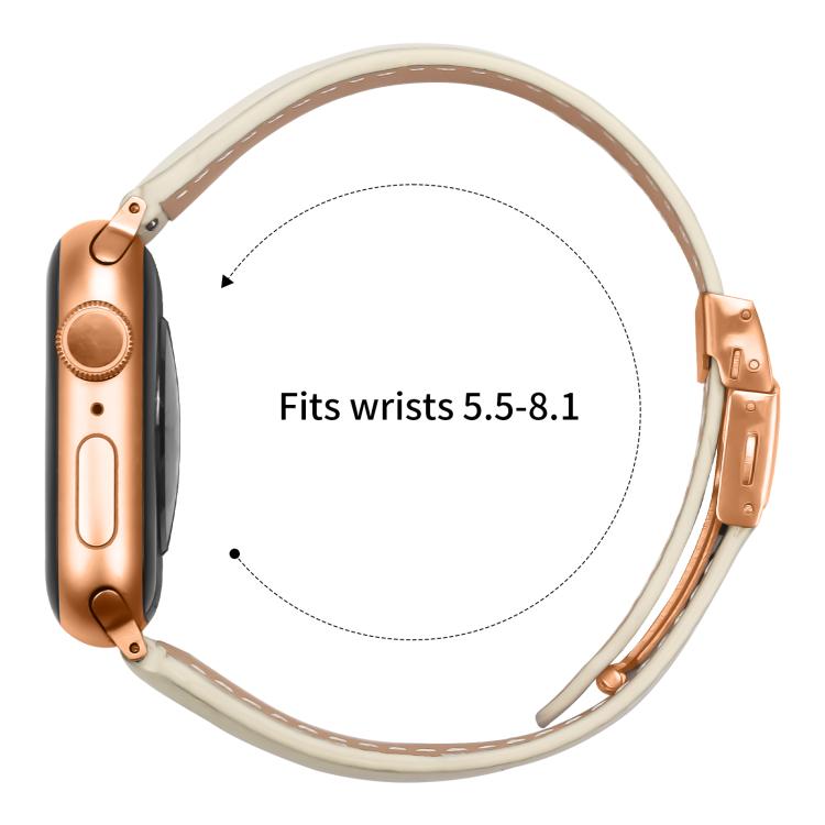 For Apple Watch 46mm / 49mm / 45mm / 44mm Lychee Texture Rose Gold Turtle Back Buckle Leather Watch Band(Creamy White) - free shipping - PMC TechLife - Order now!