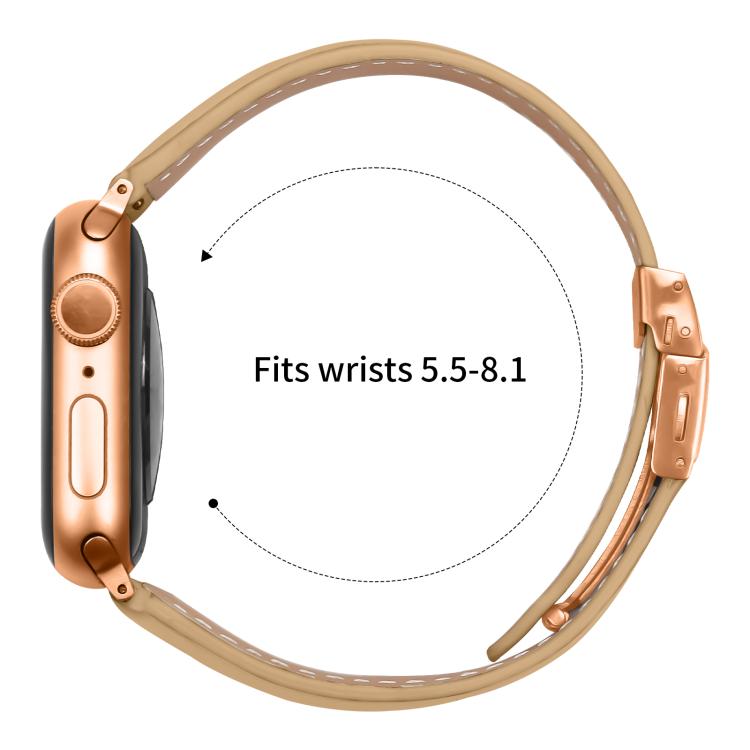 For Apple Watch 46mm / 49mm / 45mm / 44mm Lychee Texture Rose Gold Turtle Back Buckle Leather Watch Band(Camel) - free shipping - PMC TechLife - Order now!