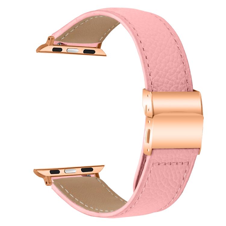 For Apple Watch 42mm / 41mm / 40mm / 38mm Lychee Texture Rose Gold Turtle Back Buckle Leather Watch Band(Pink) - free shipping - PMC TechLife - Order now!