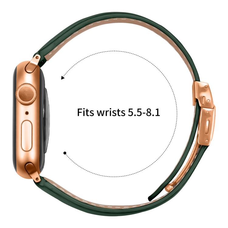 For Apple Watch 42mm / 41mm / 40mm / 38mm Lychee Texture Rose Gold Turtle Back Buckle Leather Watch Band(Green) - free shipping - PMC TechLife - Order now!