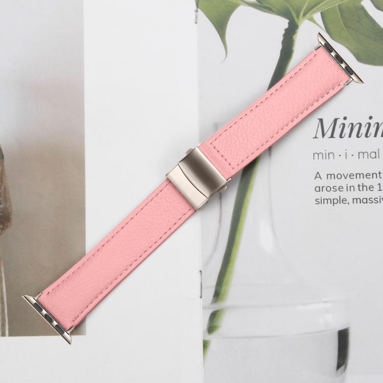 For Apple Watch 42mm / 41mm / 40mm / 38mm Lychee Texture Starlight Turtle Back Buckle Leather Watch Band(Pink) - Watch Bands by PMC TechLife | Online Shopping South Africa | PMC TechLife | Buy Now Pay Later Mobicred