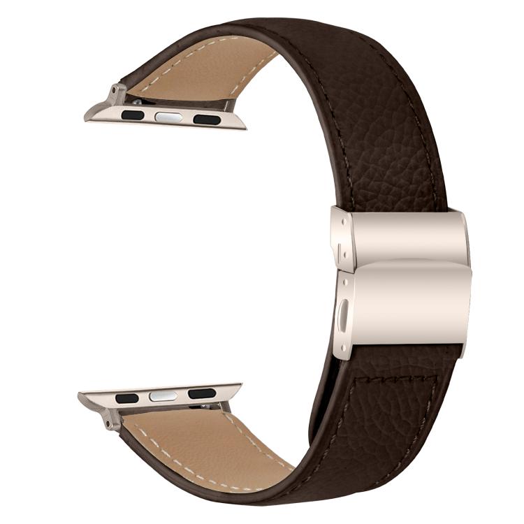 For Apple Watch 42mm / 41mm / 40mm / 38mm Lychee Texture Starlight Turtle Back Buckle Leather Watch Band(Coffee Color) - Watch Bands by PMC TechLife | Online Shopping South Africa | PMC TechLife | Buy Now Pay Later Mobicred