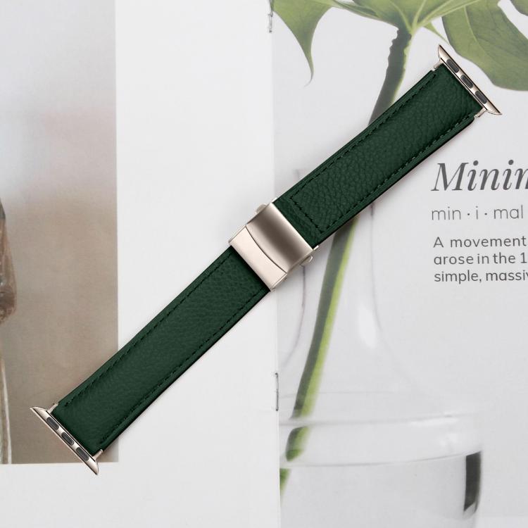 For Apple Watch 42mm / 41mm / 40mm / 38mm Lychee Texture Starlight Turtle Back Buckle Leather Watch Band(Green) - Watch Bands by PMC TechLife | Online Shopping South Africa | PMC TechLife | Buy Now Pay Later Mobicred