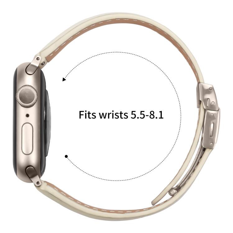 For Apple Watch 42mm / 41mm / 40mm / 38mm Lychee Texture Starlight Turtle Back Buckle Leather Watch Band(Creamy White) - Watch Bands by PMC TechLife | Online Shopping South Africa | PMC TechLife | Buy Now Pay Later Mobicred