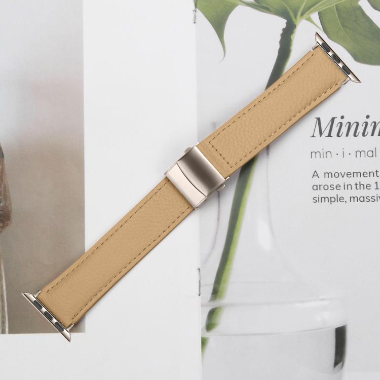 For Apple Watch 42mm / 41mm / 40mm / 38mm Lychee Texture Starlight Turtle Back Buckle Leather Watch Band(Camel) - Watch Bands by PMC TechLife | Online Shopping South Africa | PMC TechLife | Buy Now Pay Later Mobicred