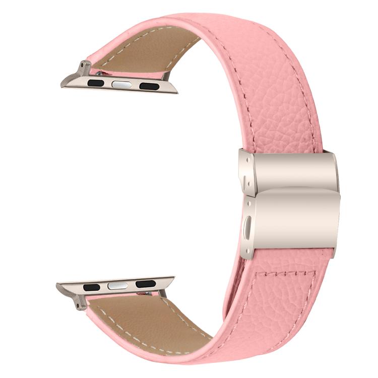 For Apple Watch 46mm / 49mm / 45mm / 44mm Lychee Texture Starlight Turtle Back Buckle Leather Watch Band(Pink) - Watch Bands by PMC TechLife | Online Shopping South Africa | PMC TechLife | Buy Now Pay Later Mobicred