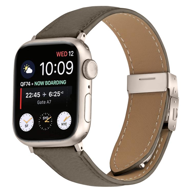 For Apple Watch 46mm / 49mm / 45mm / 44mm Lychee Texture Starlight Turtle Back Buckle Leather Watch Band(Gray) - Watch Bands by PMC TechLife | Online Shopping South Africa | PMC TechLife | Buy Now Pay Later Mobicred
