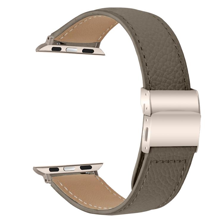 For Apple Watch 46mm / 49mm / 45mm / 44mm Lychee Texture Starlight Turtle Back Buckle Leather Watch Band(Gray) - Watch Bands by PMC TechLife | Online Shopping South Africa | PMC TechLife | Buy Now Pay Later Mobicred