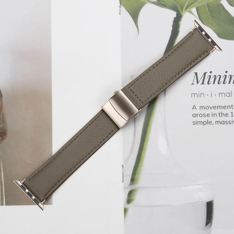 For Apple Watch 46mm / 49mm / 45mm / 44mm Lychee Texture Starlight Turtle Back Buckle Leather Watch Band(Gray) - Watch Bands by PMC TechLife | Online Shopping South Africa | PMC TechLife | Buy Now Pay Later Mobicred