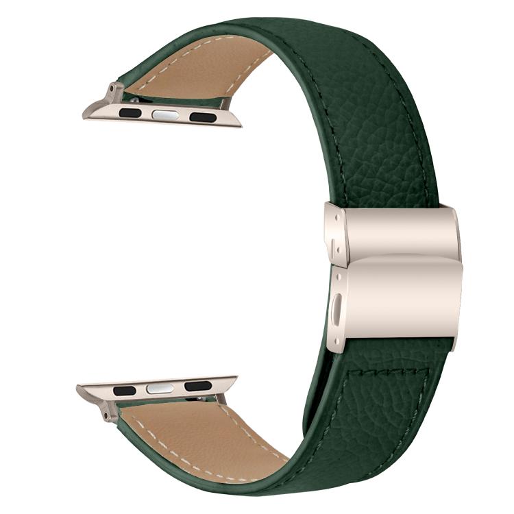 For Apple Watch 46mm / 49mm / 45mm / 44mm Lychee Texture Starlight Turtle Back Buckle Leather Watch Band(Green) - Watch Bands by PMC TechLife | Online Shopping South Africa | PMC TechLife | Buy Now Pay Later Mobicred