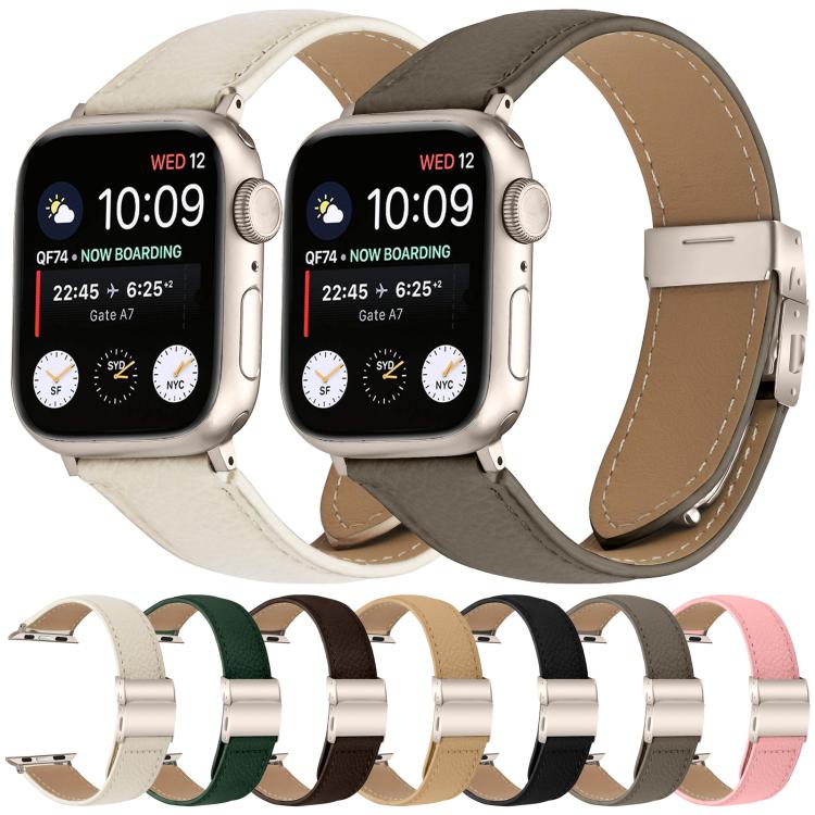 For Apple Watch 46mm / 49mm / 45mm / 44mm Lychee Texture Starlight Turtle Back Buckle Leather Watch Band(Gray) - Watch Bands by PMC TechLife | Online Shopping South Africa | PMC TechLife | Buy Now Pay Later Mobicred