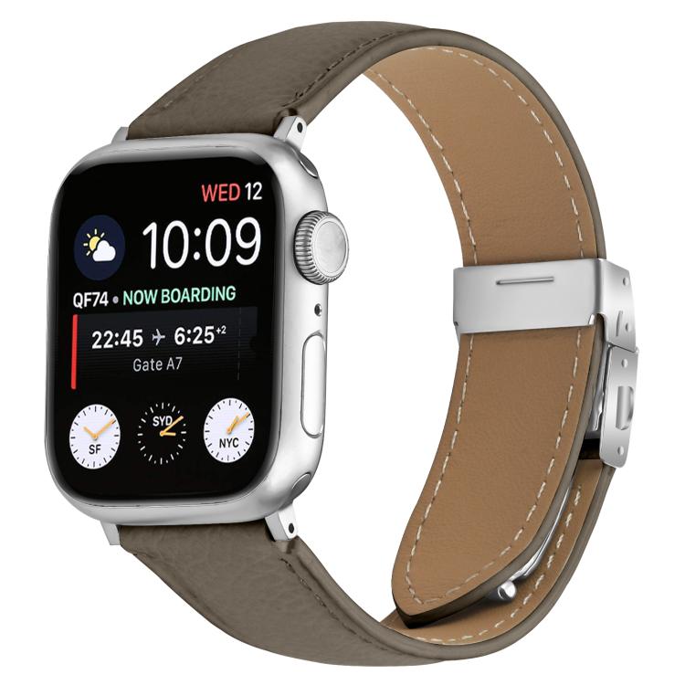 For Apple Watch 46mm / 49mm / 45mm / 44mm Lychee Texture Silver Turtle Back Buckle Leather Watch Band(Gray) - free shipping - PMC TechLife - Order now!