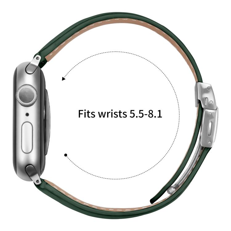 For Apple Watch 46mm / 49mm / 45mm / 44mm Lychee Texture Silver Turtle Back Buckle Leather Watch Band(Green) - free shipping - PMC TechLife - Order now!
