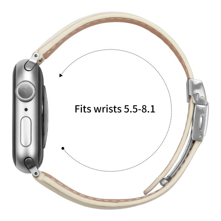For Apple Watch 46mm / 49mm / 45mm / 44mm Lychee Texture Silver Turtle Back Buckle Leather Watch Band(Creamy White) - free shipping - PMC TechLife - Order now!