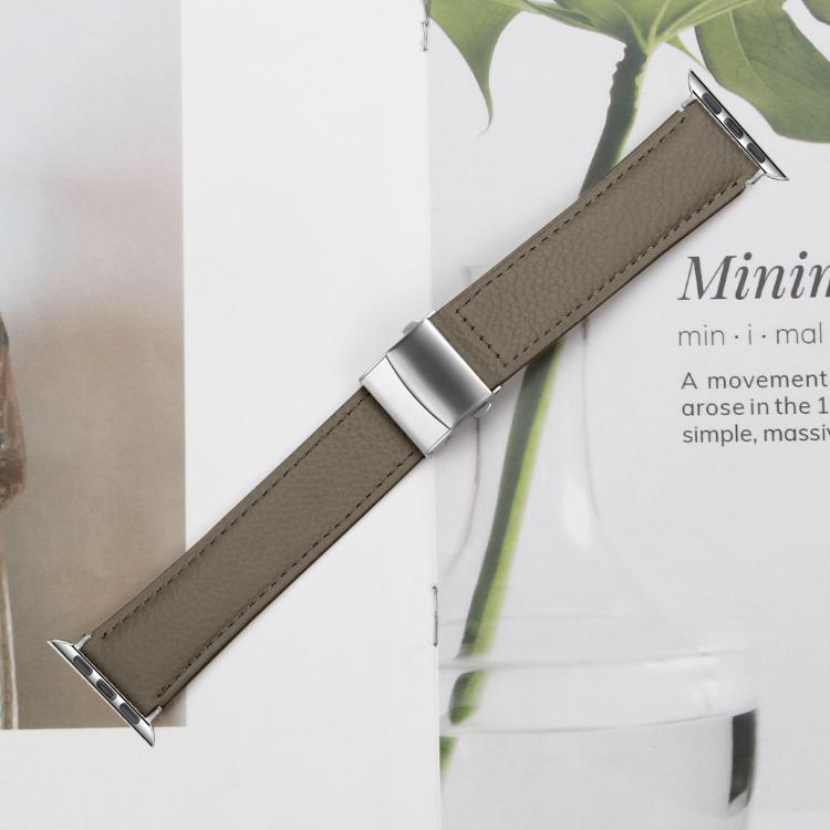 For Apple Watch 42mm / 41mm / 40mm / 38mm Lychee Texture Silver Turtle Back Buckle Leather Watch Band(Gray) - free shipping - PMC TechLife - Order now!