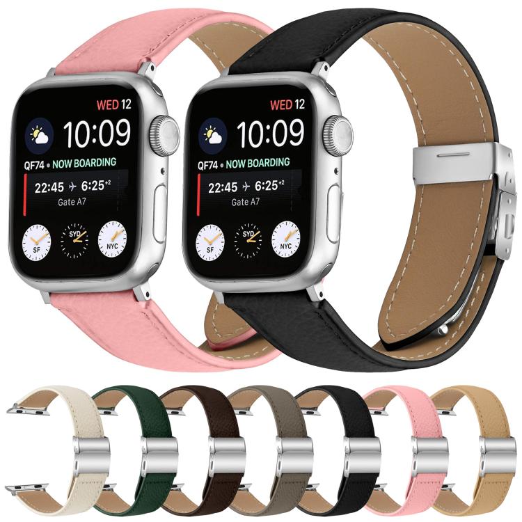 For Apple Watch 42mm / 41mm / 40mm / 38mm Lychee Texture Silver Turtle Back Buckle Leather Watch Band(Green) - free shipping - PMC TechLife - Order now!