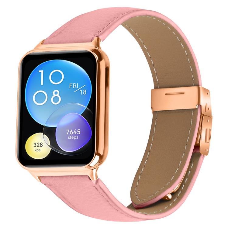For Xiaomi Smart Bnad 9 Pro / Redmi Watch 5 Lychee Texture Rose Gold Turtle Back Buckle Leather Watch Band(Pink) - free shipping - PMC TechLife - Order now!