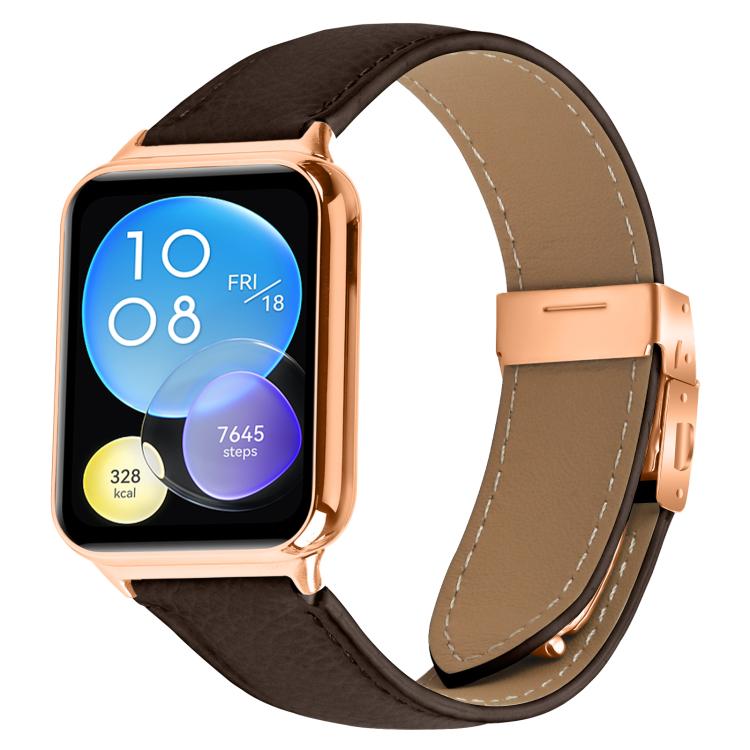 For Xiaomi Smart Bnad 9 Pro / Redmi Watch 5 Lychee Texture Rose Gold Turtle Back Buckle Leather Watch Band(Coffee Color) - free shipping - PMC TechLife - Order now!