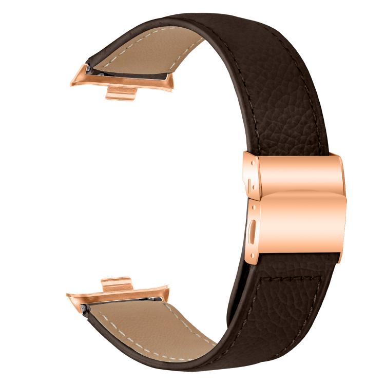 For Xiaomi Smart Bnad 9 Pro / Redmi Watch 5 Lychee Texture Rose Gold Turtle Back Buckle Leather Watch Band(Coffee Color) - free shipping - PMC TechLife - Order now!