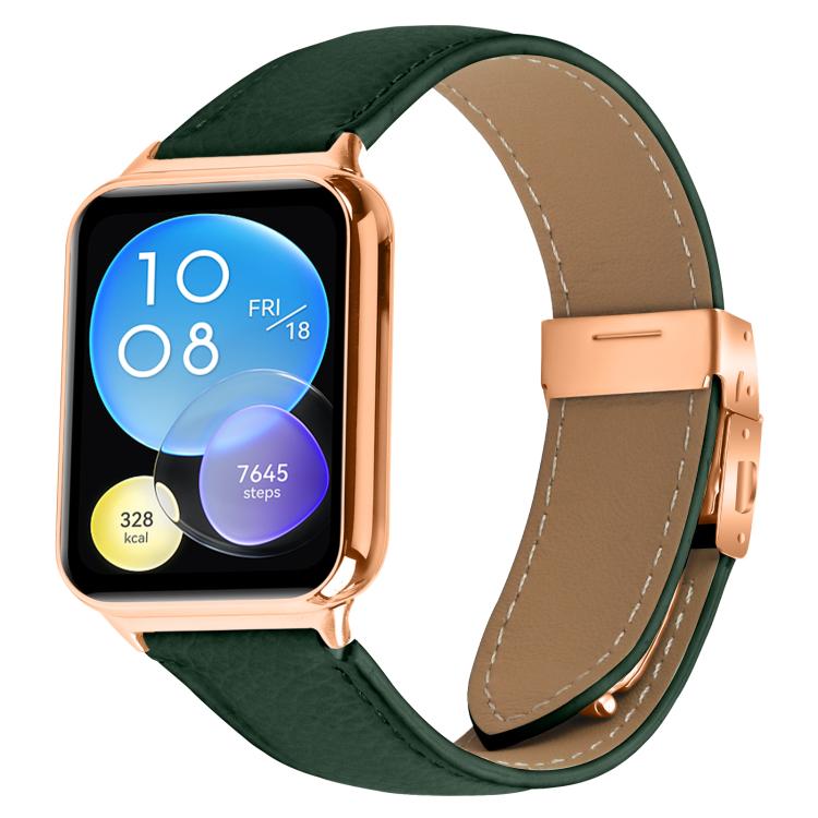 For Xiaomi Smart Bnad 9 Pro / Redmi Watch 5 Lychee Texture Rose Gold Turtle Back Buckle Leather Watch Band(Green) - free shipping - PMC TechLife - Order now!