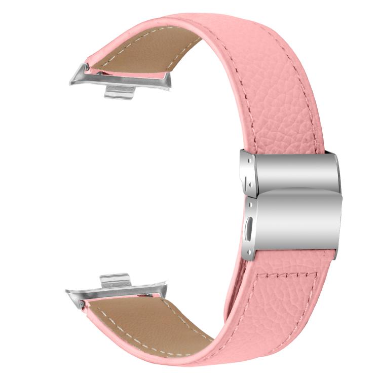 For Xiaomi Smart Bnad 9 Pro / Redmi Watch 5 Lychee Texture Silver Turtle Back Buckle Leather Watch Band(Pink) - free shipping - PMC TechLife - Order now!