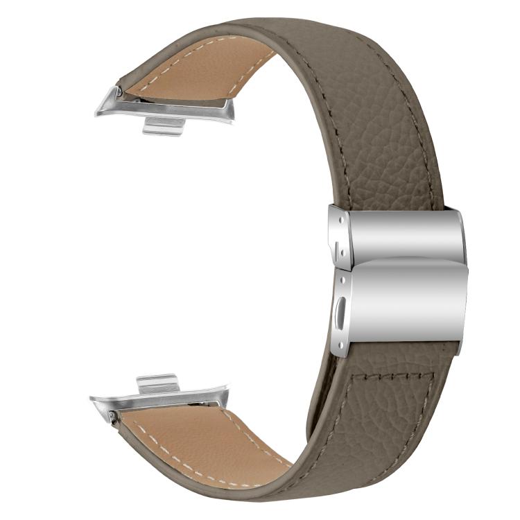 For Xiaomi Smart Bnad 9 Pro / Redmi Watch 5 Lychee Texture Silver Turtle Back Buckle Leather Watch Band(Gray) - free shipping - PMC TechLife - Order now!