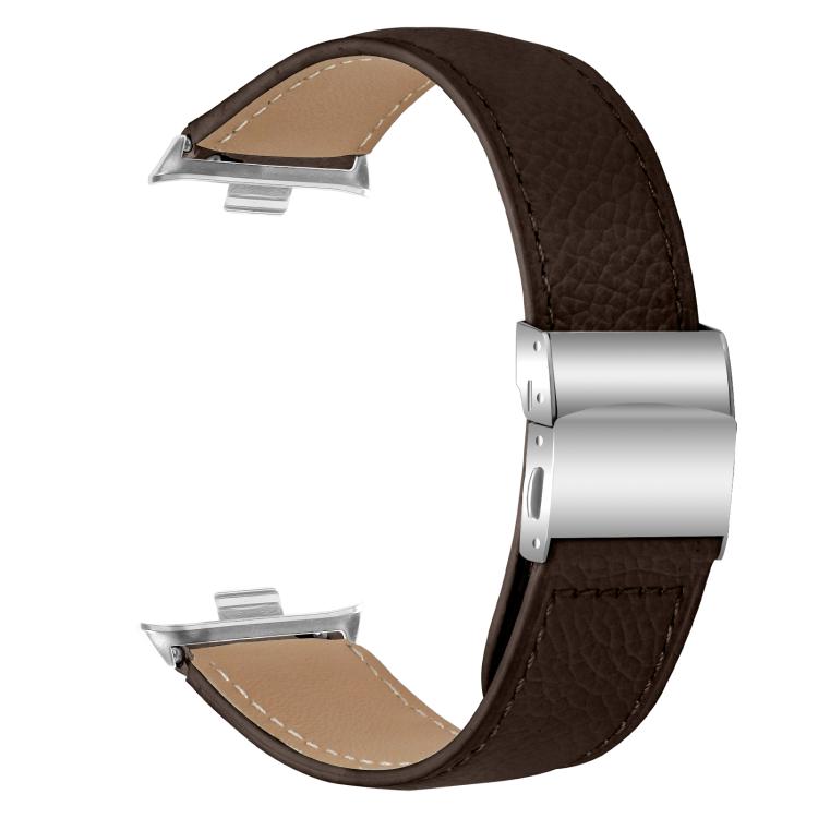 For Xiaomi Smart Bnad 9 Pro / Redmi Watch 5 Lychee Texture Silver Turtle Back Buckle Leather Watch Band(Coffee Color) - free shipping - PMC TechLife - Order now!