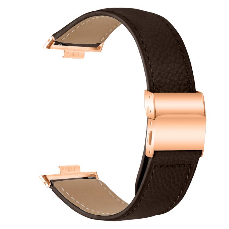 For Huawei Watch Fit 4 / Fit 4 Pro / Fit 3 Lychee Texture Rose Gold Turtle Back Buckle Leather Watch Band(Coffee Color) - free shipping - PMC TechLife - Order now!