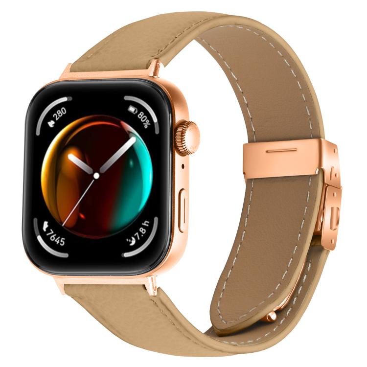 For Huawei Watch Fit 4 / Fit 4 Pro / Fit 3 Lychee Texture Rose Gold Turtle Back Buckle Leather Watch Band(Camel) - free shipping - PMC TechLife - Order now!