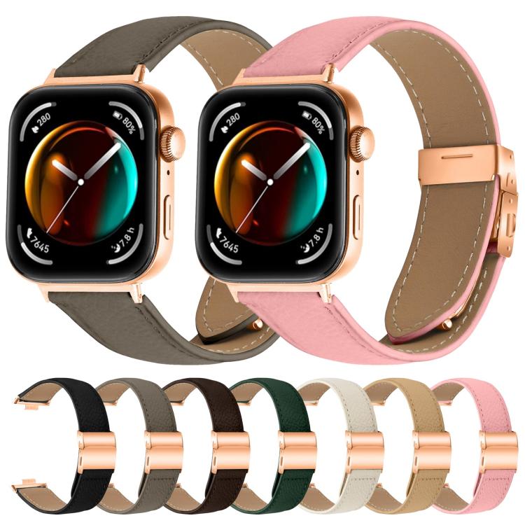 For Huawei Watch Fit 4 / Fit 4 Pro / Fit 3 Lychee Texture Rose Gold Turtle Back Buckle Leather Watch Band(Green) - free shipping - PMC TechLife - Order now!