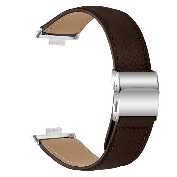 For Huawei Watch Fit 4 / Fit 4 Pro / Fit 3 Lychee Texture Silver Turtle Back Buckle Leather Watch Band(Coffee Color) - free shipping - PMC TechLife - Order now!