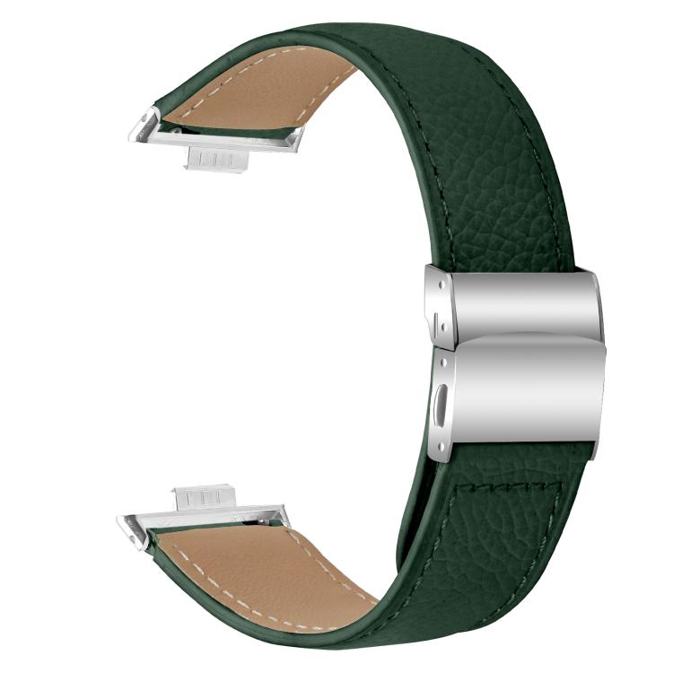 For Huawei Watch Fit 4 / Fit 4 Pro / Fit 3 Lychee Texture Silver Turtle Back Buckle Leather Watch Band(Green) - free shipping - PMC TechLife - Order now!