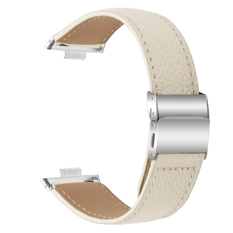For Huawei Watch Fit 4 / Fit 4 Pro / Fit 3 Lychee Texture Silver Turtle Back Buckle Leather Watch Band(Creamy White) - free shipping - PMC TechLife - Order now!