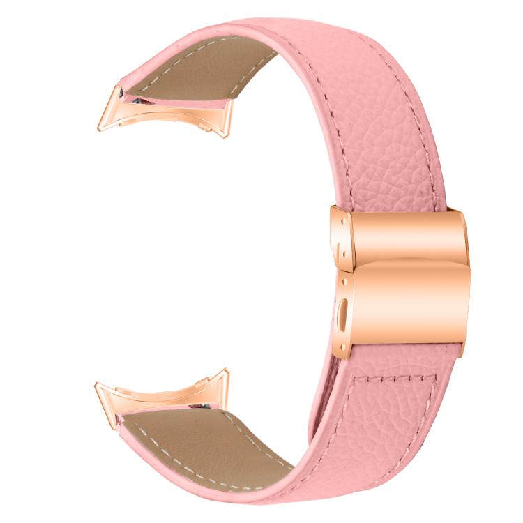 For Google Pixel Watch / Watch 2 / 3 41mm Lychee Texture Rose Gold Turtle Back Buckle Leather Watch Band(Pink) - free shipping - PMC TechLife - Order now!