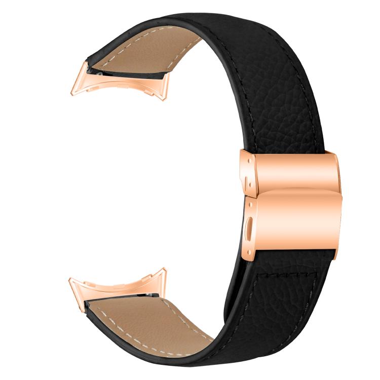For Google Pixel Watch / Watch 2 / 3 41mm Lychee Texture Rose Gold Turtle Back Buckle Leather Watch Band(Black) - free shipping - PMC TechLife - Order now!