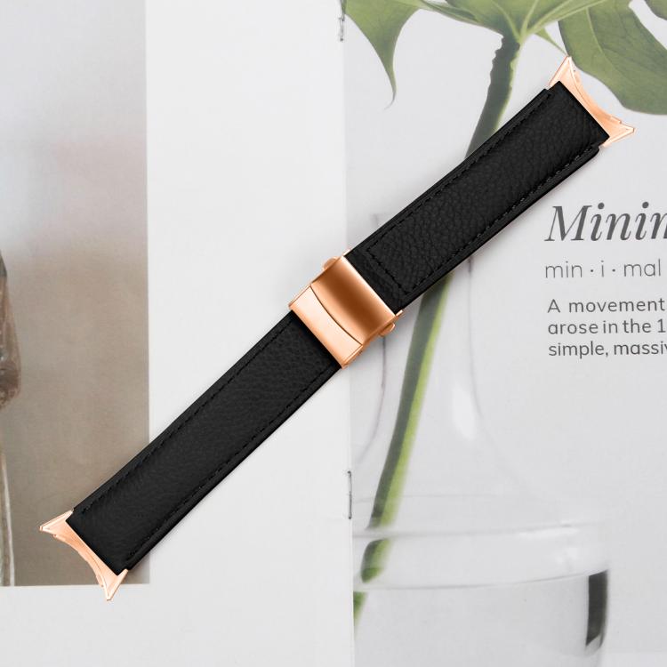 For Google Pixel Watch / Watch 2 / 3 41mm Lychee Texture Rose Gold Turtle Back Buckle Leather Watch Band(Black) - free shipping - PMC TechLife - Order now!