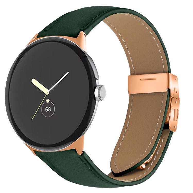 For Google Pixel Watch / Watch 2 / 3 41mm Lychee Texture Rose Gold Turtle Back Buckle Leather Watch Band(Green) - free shipping - PMC TechLife - Order now!