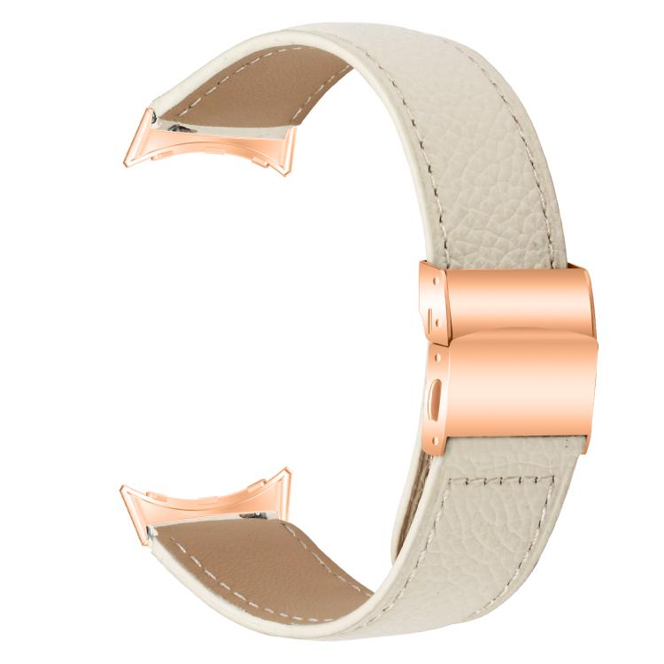 For Google Pixel Watch / Watch 2 / 3 41mm Lychee Texture Rose Gold Turtle Back Buckle Leather Watch Band(Creamy White) - free shipping - PMC TechLife - Order now!