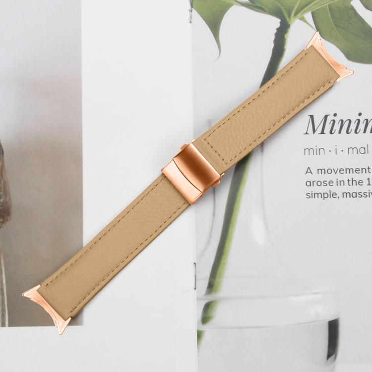 For Google Pixel Watch / Watch 2 / 3 41mm Lychee Texture Rose Gold Turtle Back Buckle Leather Watch Band(Camel) - free shipping - PMC TechLife - Order now!