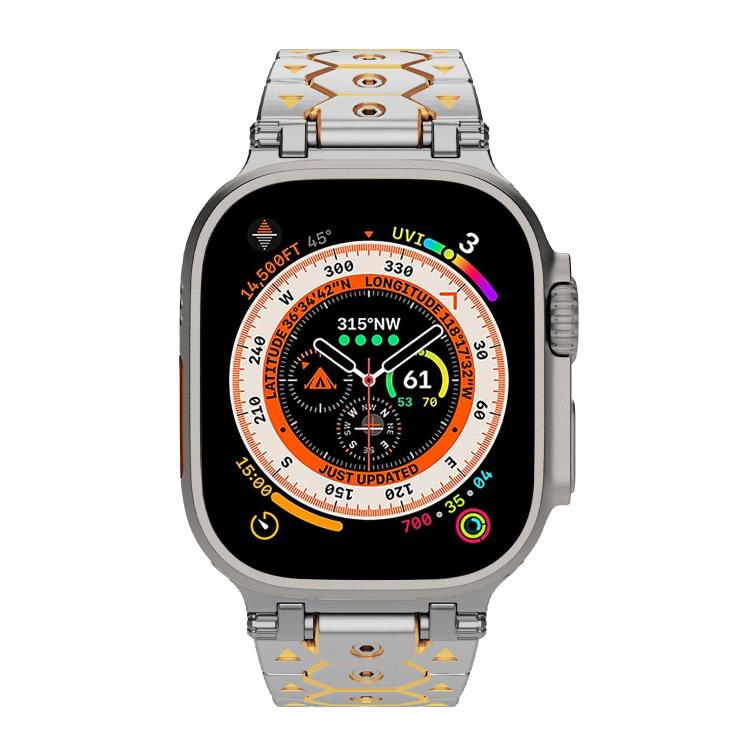 For Apple Watch 46mm / 49mm / 45mm / 44mm Octagonal Stainless Steel  Watch(Silver Inter Gold) - free shipping - PMC TechLife - Order now!