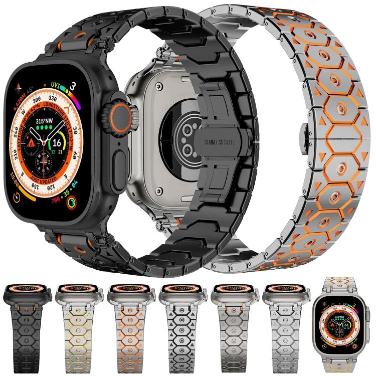 For Apple Watch 46mm / 49mm / 45mm / 44mm Octagonal Stainless Steel  Watch(Silver Inter Gold) - free shipping - PMC TechLife - Order now!