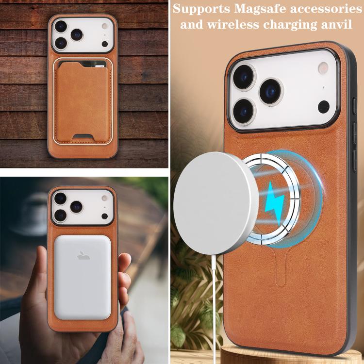 For iPhone 17 Pro Kalebol Slim MagSafe Ring Magnetic Card Bag Leather Phone Case(Brown) - free shipping - PMC TechLife - Order now!