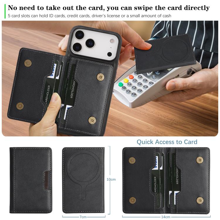 For iPhone 17 Pro Max Kalebol Strong MagSafe Magnetic Two-Fold Card Bag Leather Phone Case(Black) - iPhone 17 Pro Max Cases by Kalebol | Online Shopping South Africa | PMC TechLife | Buy Now Pay Later Mobicred